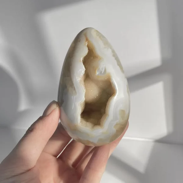 Polished Yellow Agate Egg Shaped Geode with Natural Druzy, Crystal geode - Healing Energy, Home decor, Crystal Gifts, Meditation
